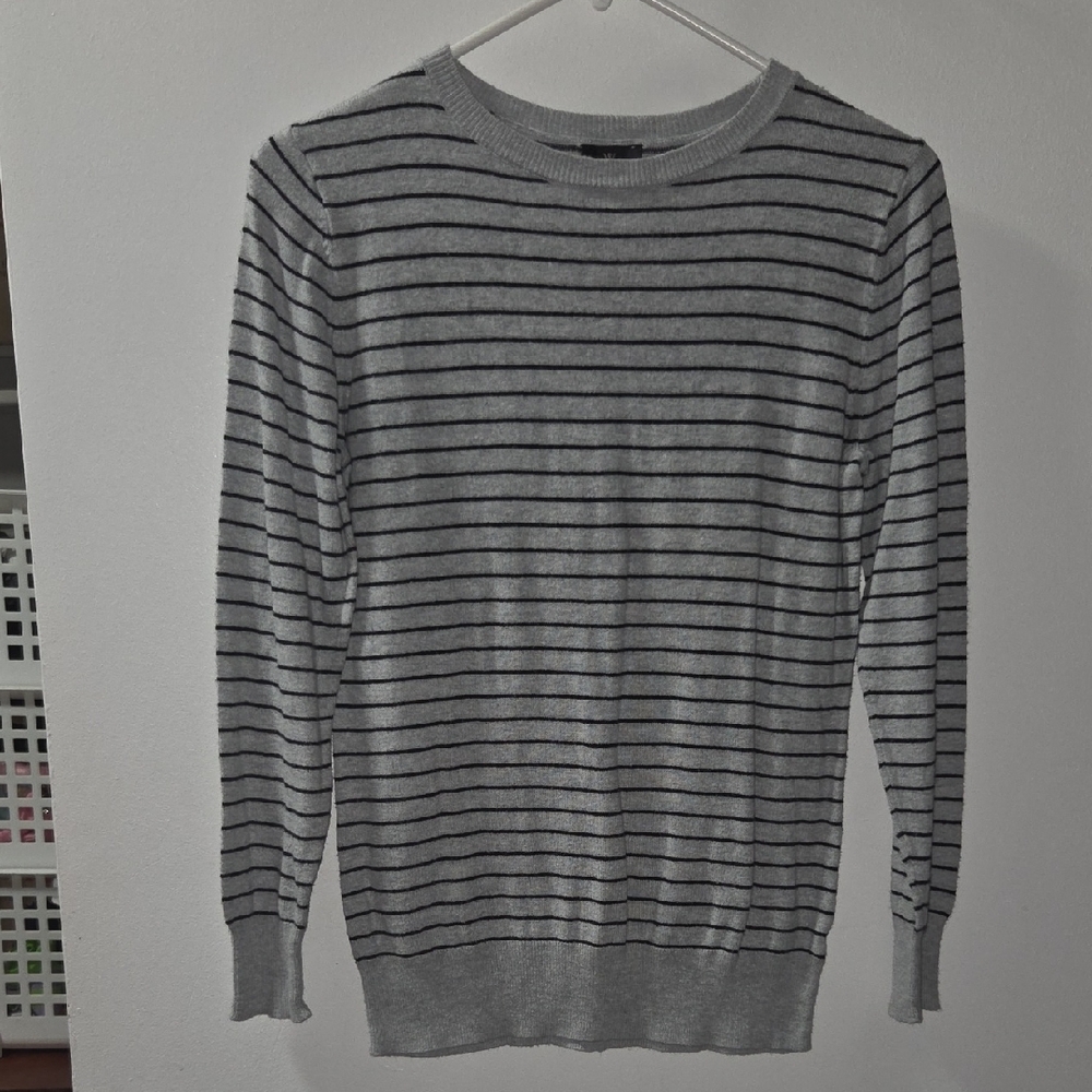 Worthington Gray and Black Striped Crewneck Sweater